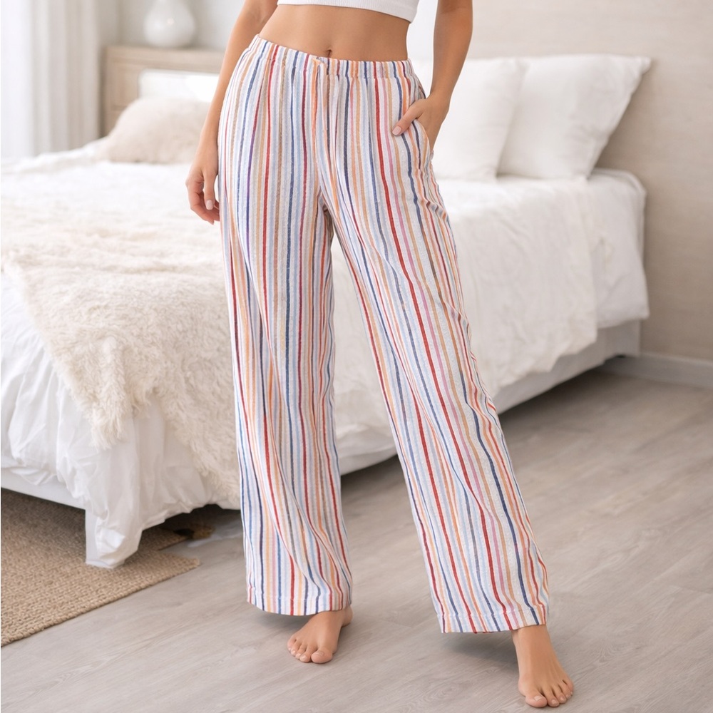 HUE Pajama Pants Women's‎ Size S Striped Cotton Drawstring Loungewear